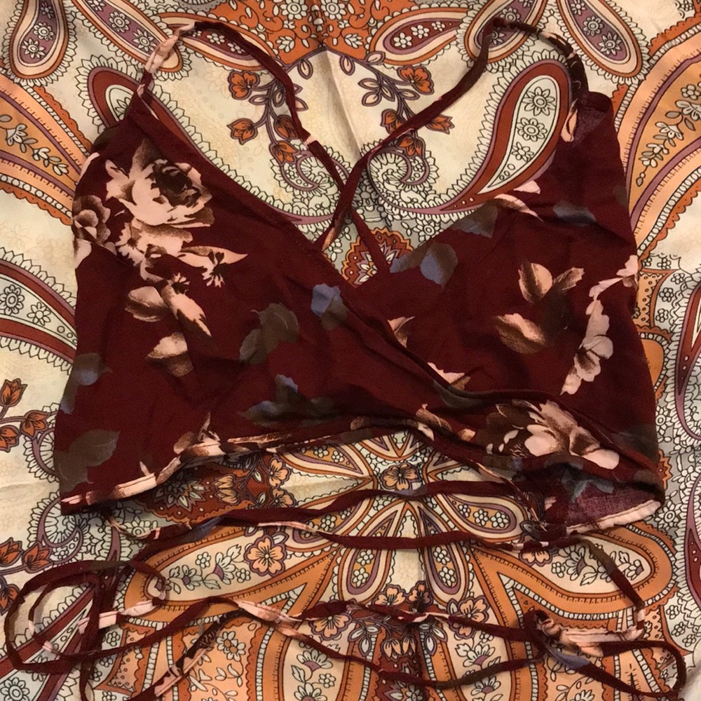 Strappy Floral Tie Back Crop Top Bralette